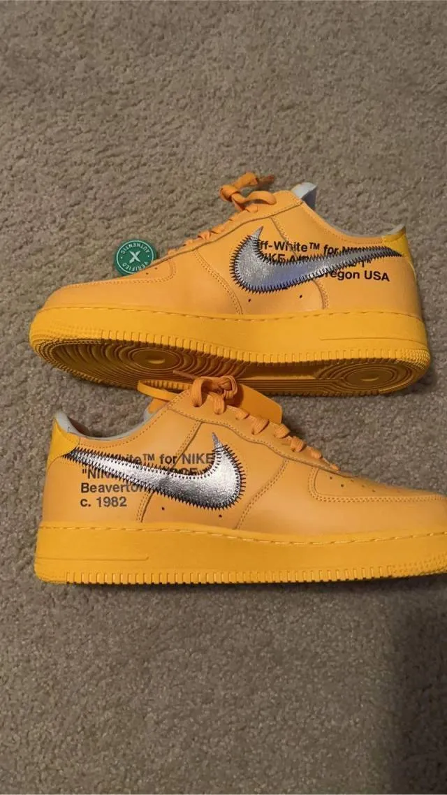 Nike off white air force one university gold