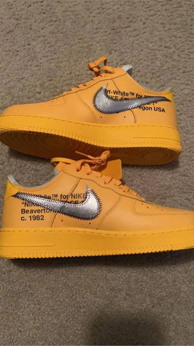 Nike off white air force one university gold