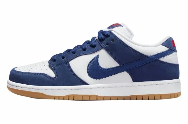 Nike sb dunk low los angeles dodgers white deep royal blue sport red gum brown