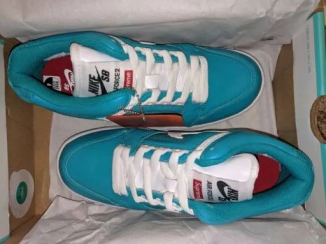 Nike x supreme sb air force 2 low teal emerald blue af2 mens 4 / womens 6