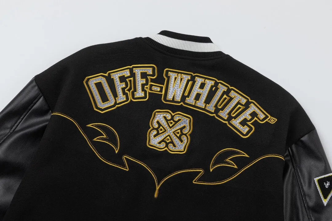 Off-White-inspired Bling Horseshoe Women Black Varsity Jacket