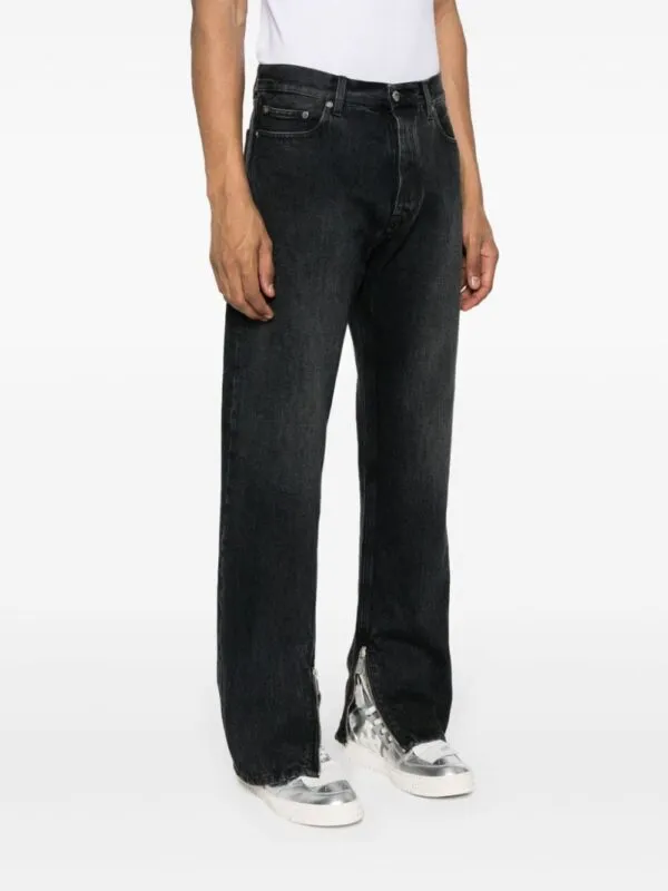 Off-White Zip Detail Straigh Leg Jeans Black | Luxury and style at your fingertips