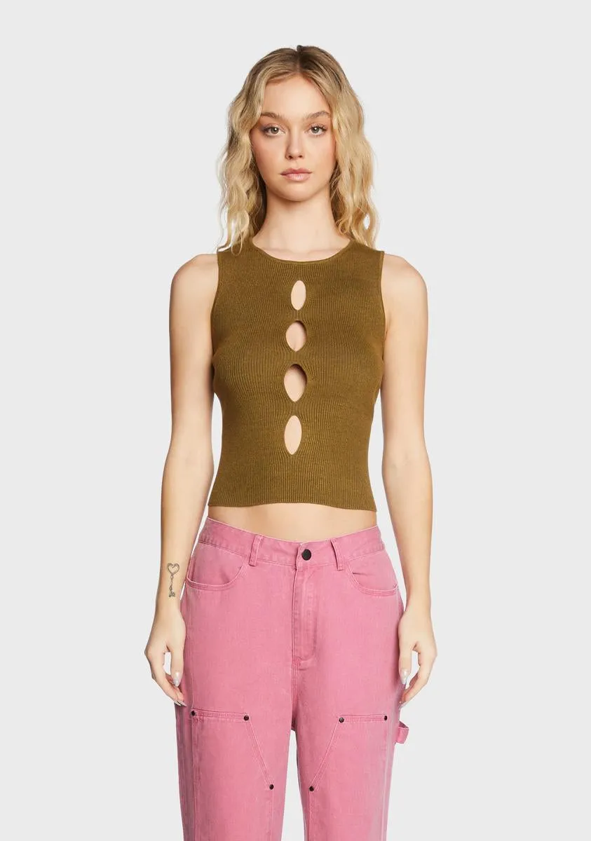 Olive Cut Out Sleeveless Top-