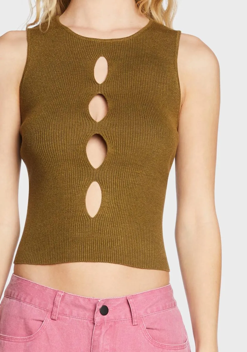 Olive Cut Out Sleeveless Top-