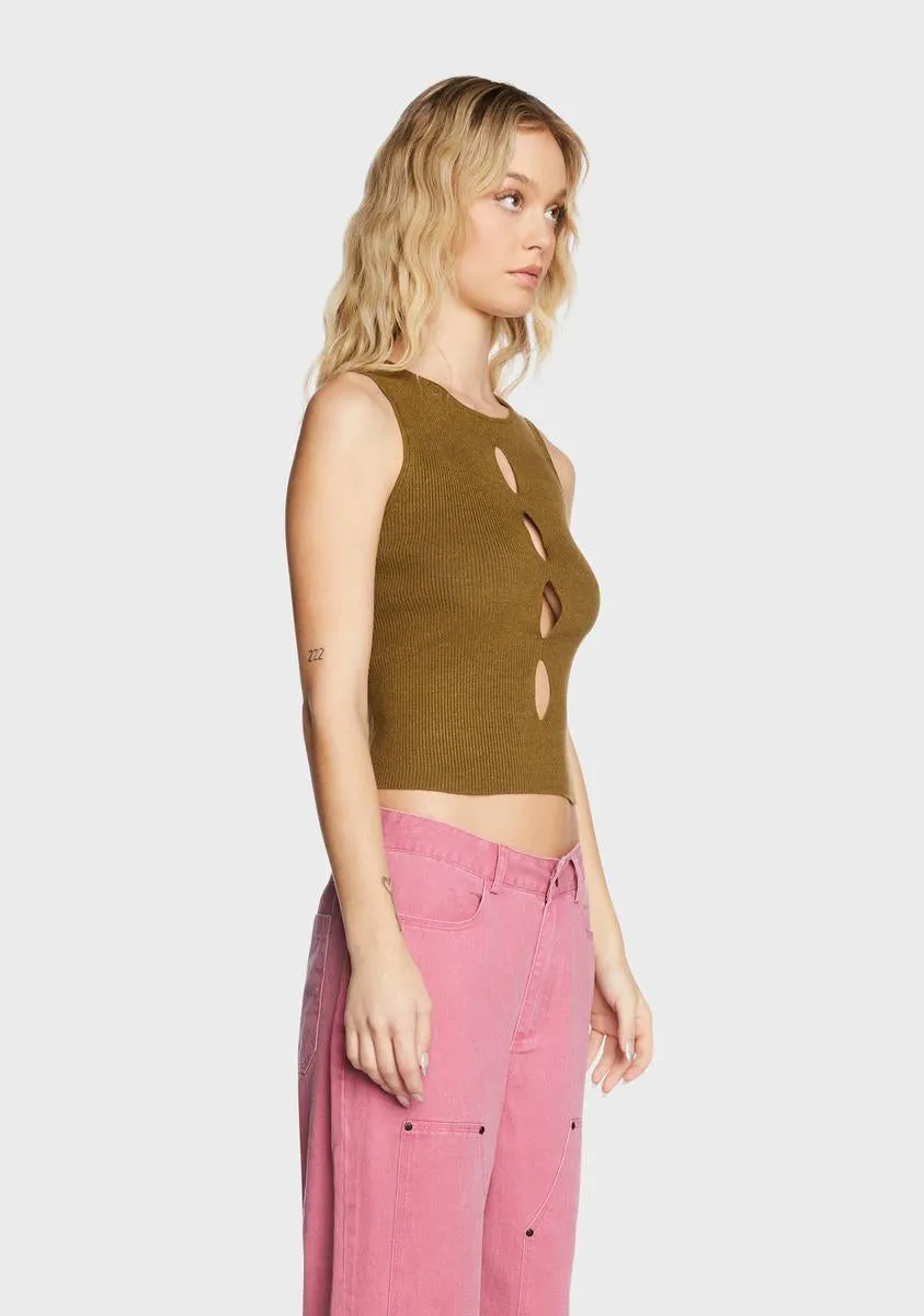 Olive Cut Out Sleeveless Top-