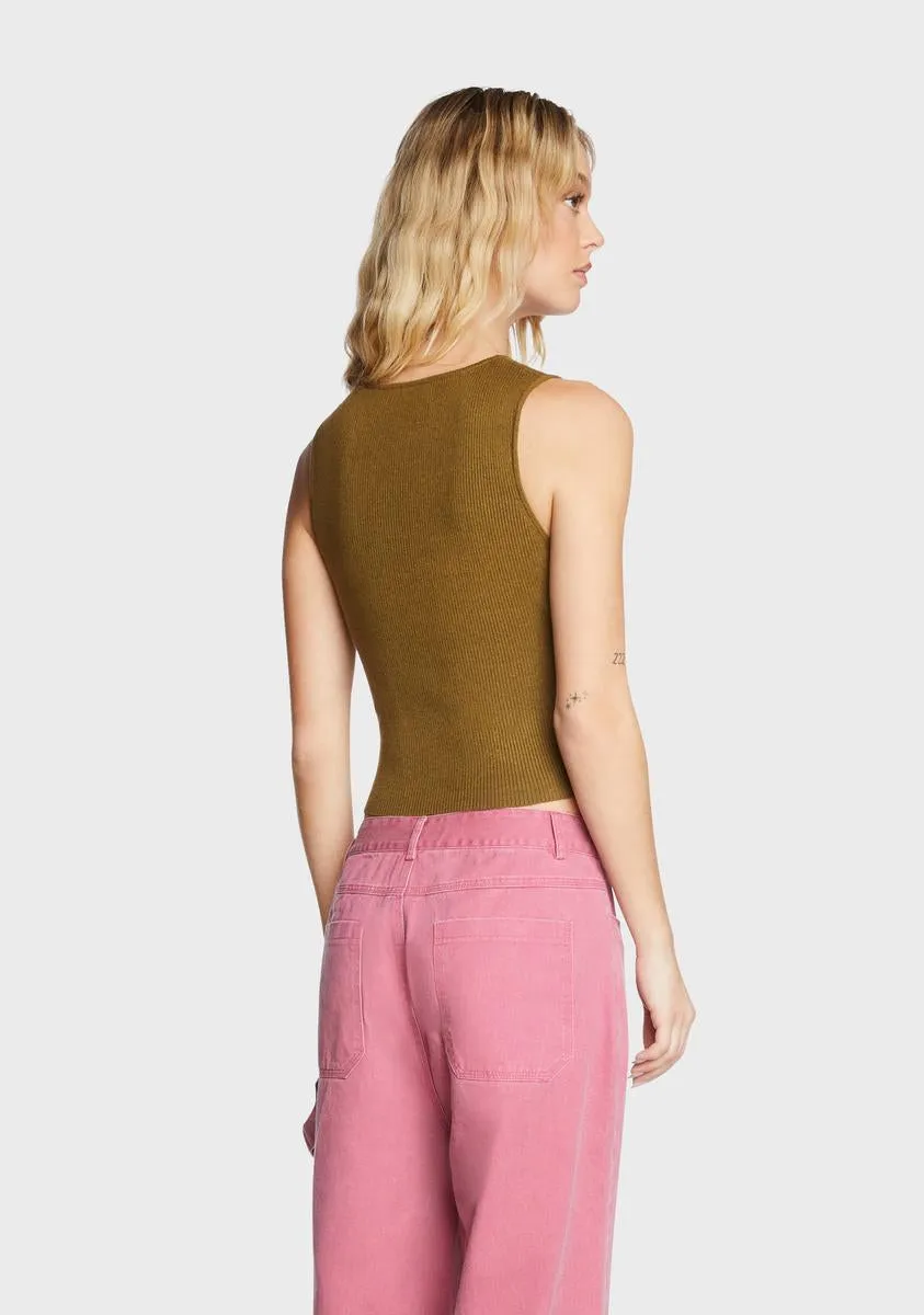 Olive Cut Out Sleeveless Top-