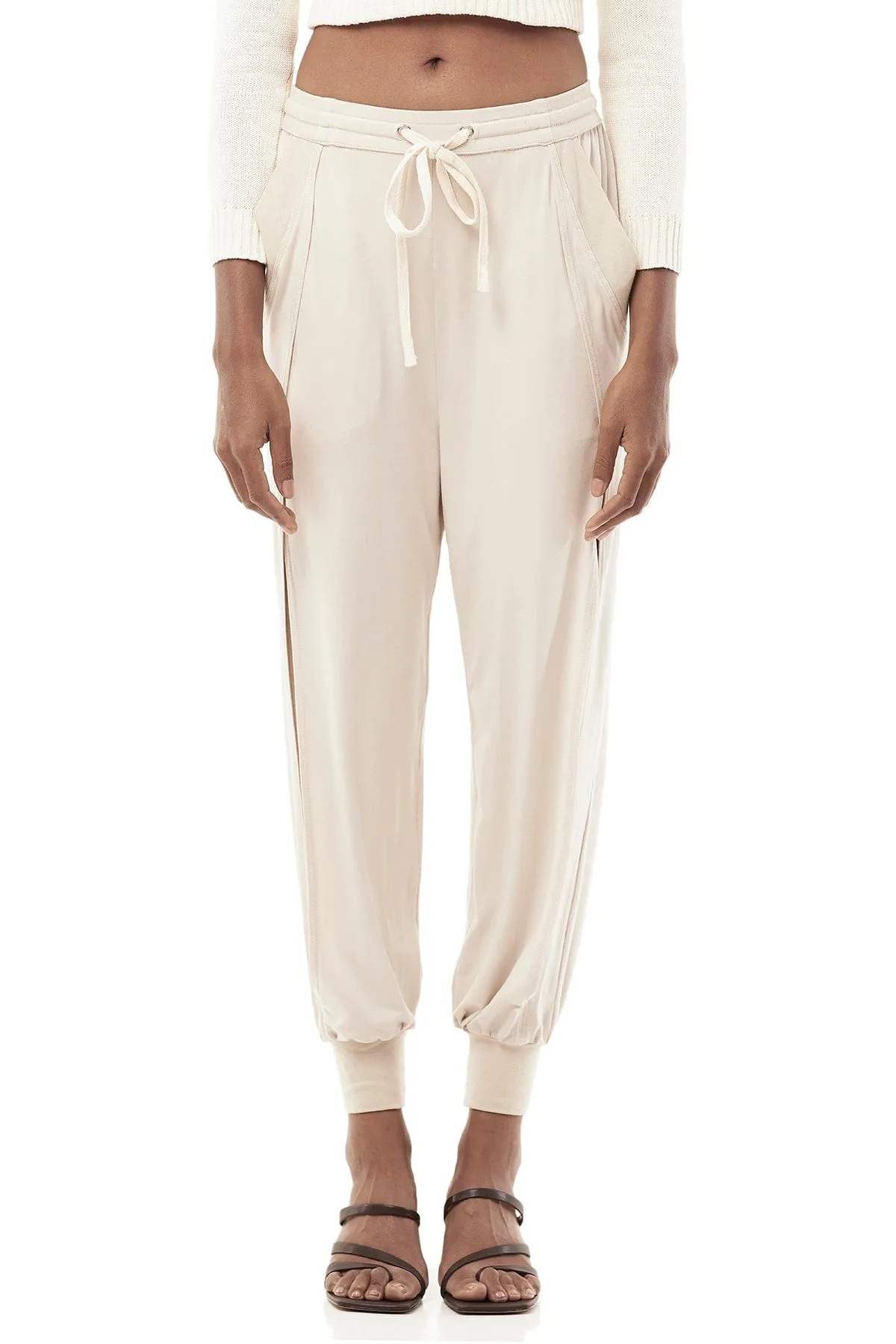 OPEN LEG JERSEY PANTS IN WINTER WHITE