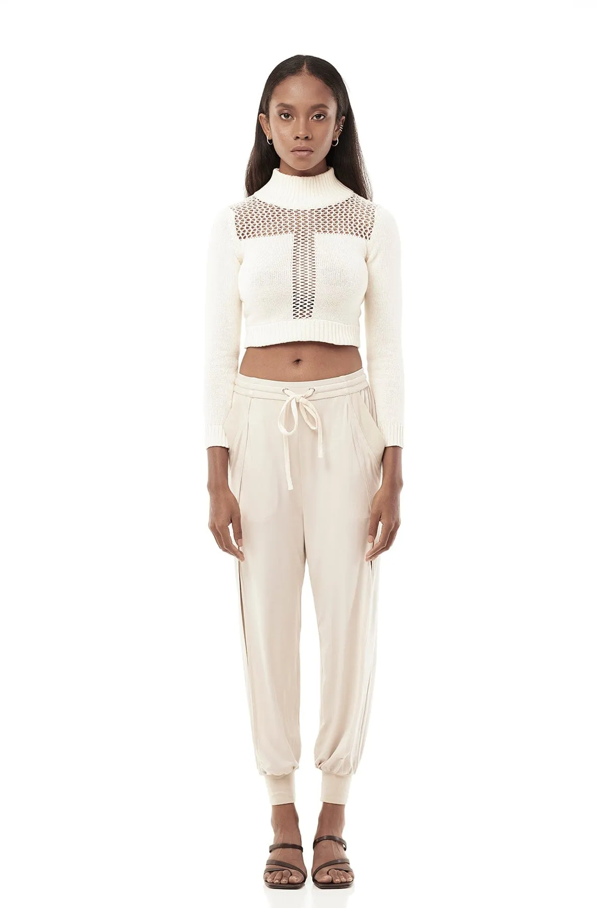 OPEN LEG JERSEY PANTS IN WINTER WHITE