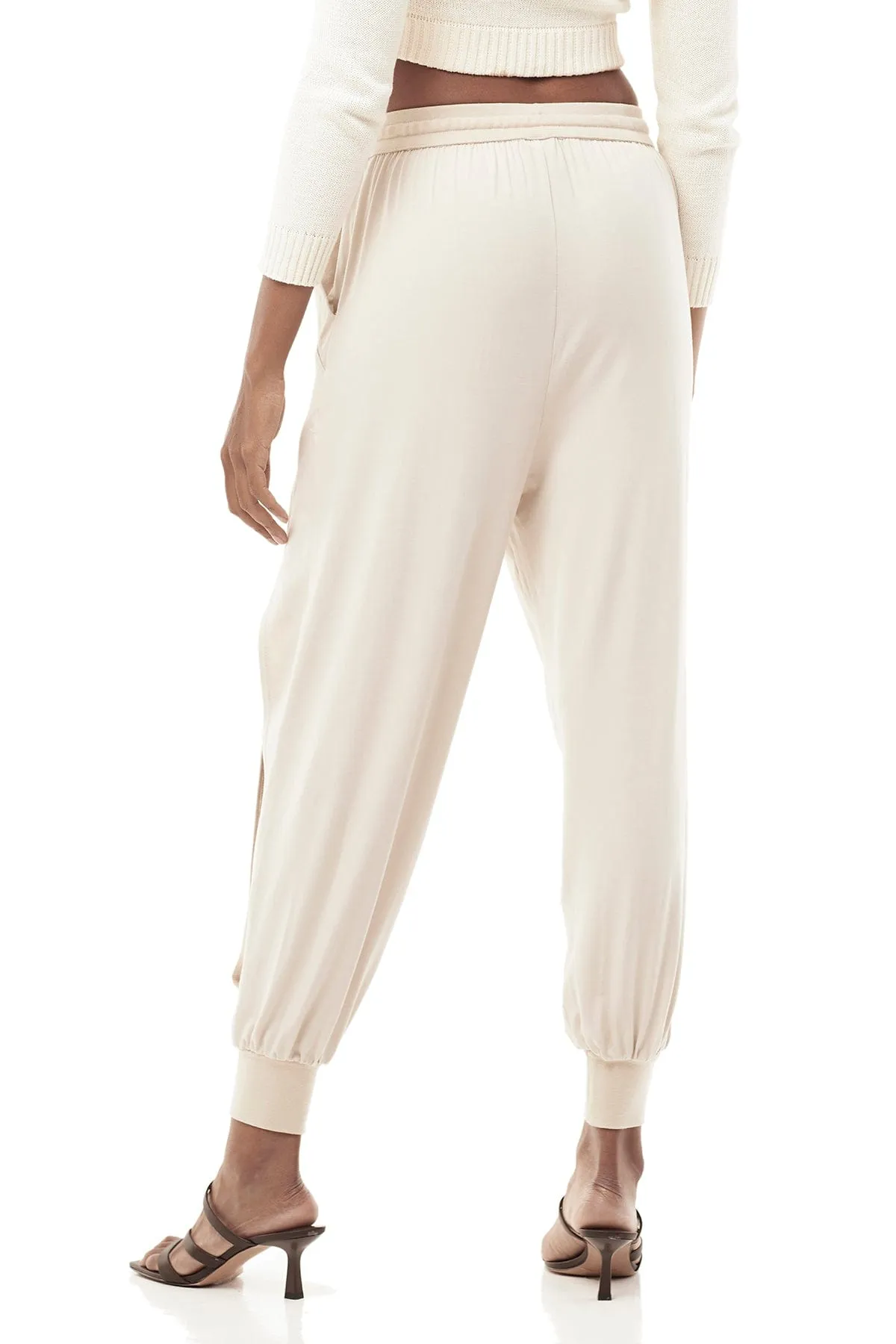 OPEN LEG JERSEY PANTS IN WINTER WHITE