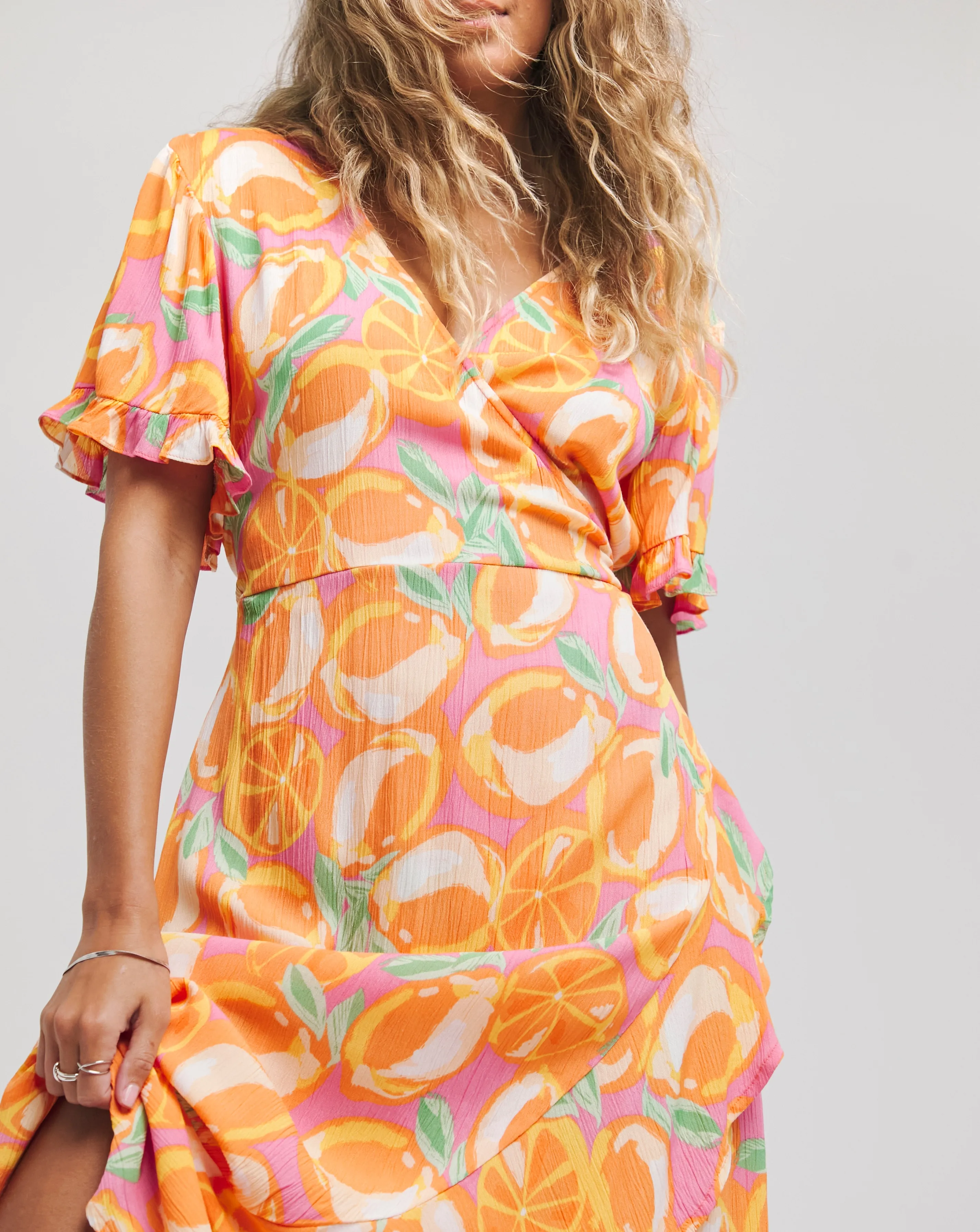 Orange Print Crinkle Wrap Midi Dress | Simply Be