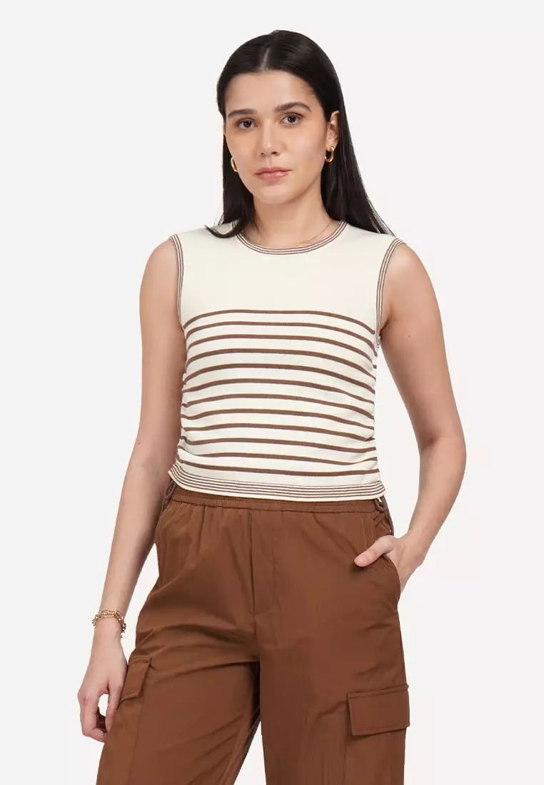 OXGN Sleeveless Stripe Side Ruched Top