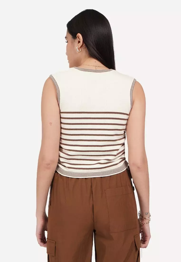 OXGN Sleeveless Stripe Side Ruched Top