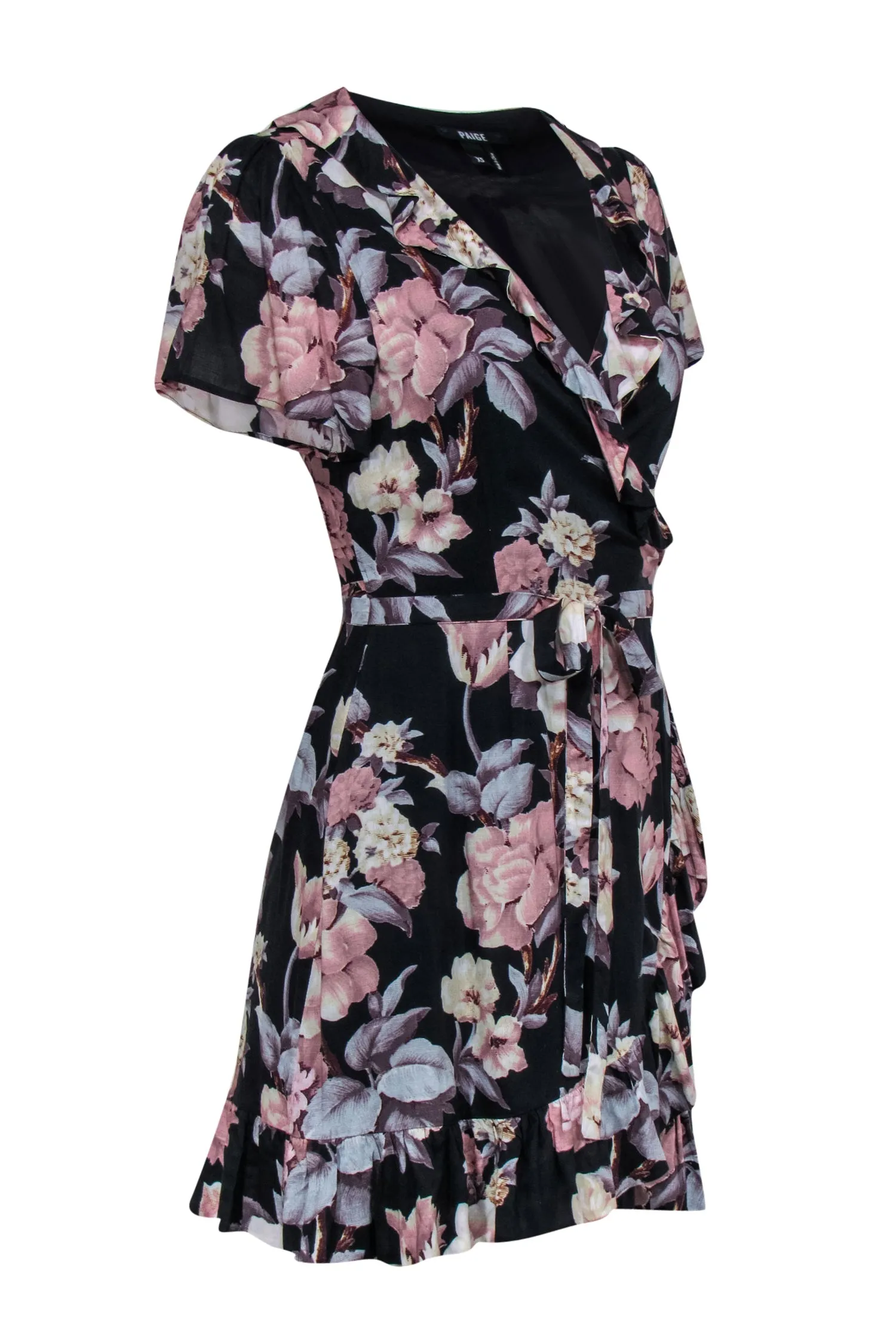 Paige - Black & Pink Floral Print Wrap Dress Sz XS