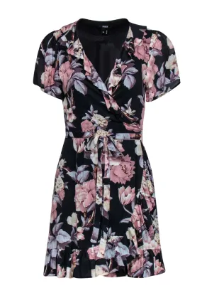 Paige - Black & Pink Floral Print Wrap Dress Sz XS