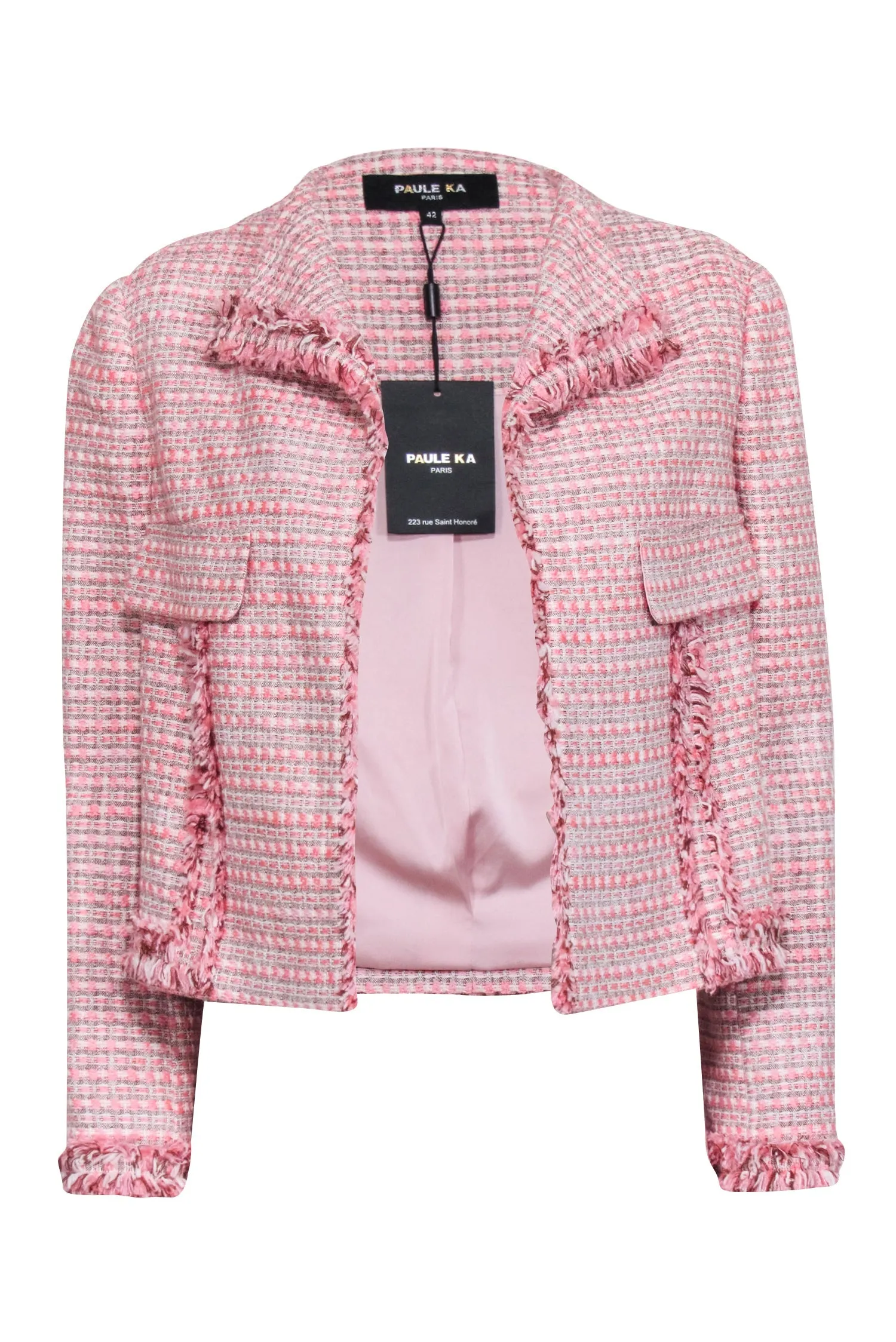 Paule Ka - Pink Tweed Open Front Jacket Sz 10