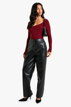 Petite Faux Leather Tailored Straight Leg Pants