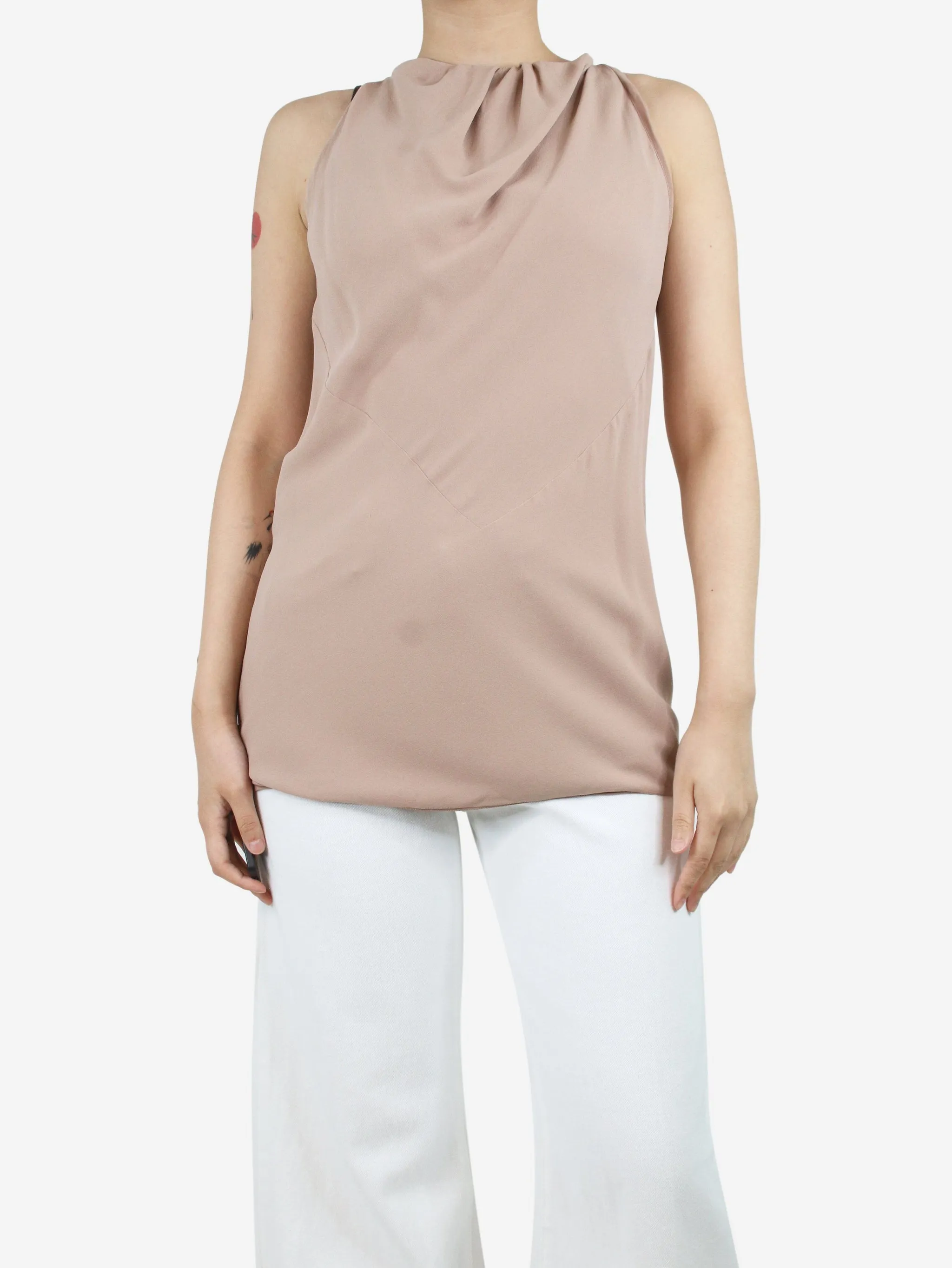   Pink high-neck sleeveless silk top - size S