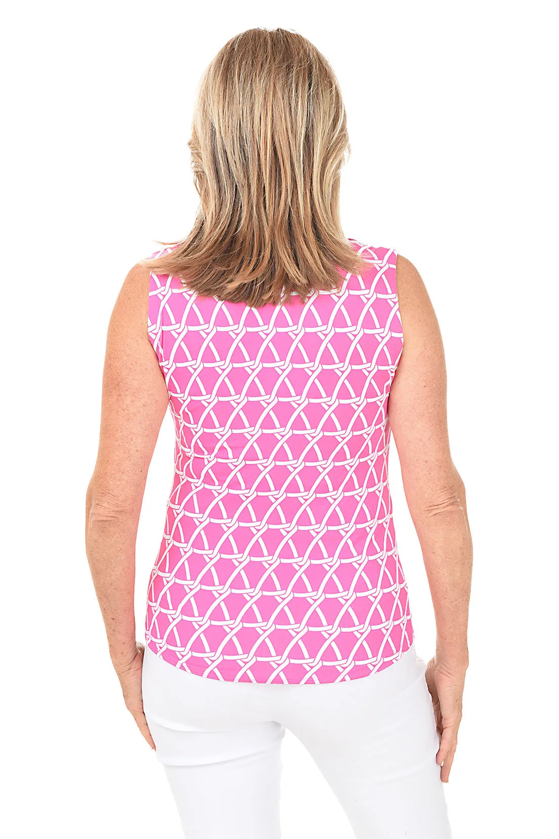 Pink Nautical UPF50+ Ruffle Sleeveless Top