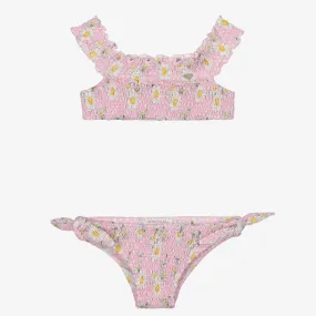 Pink Ruched Daisies Bikini