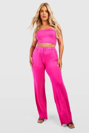 Plus Bandeau And Wide Leg Pants Two-Piece