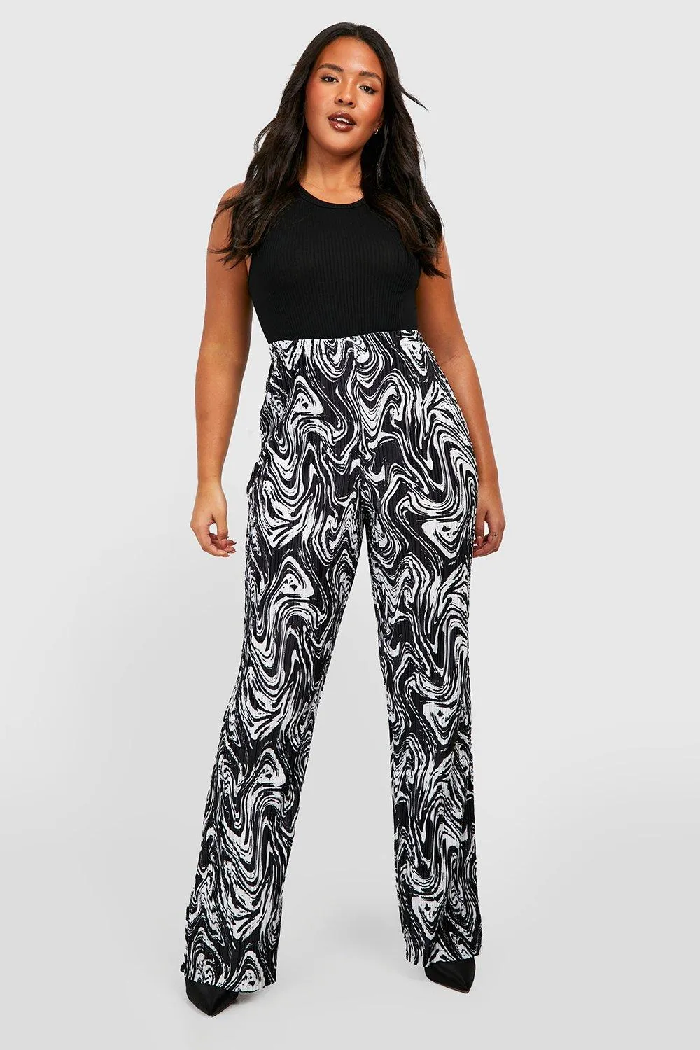 Plus Marble Plisse Split Leg Pants