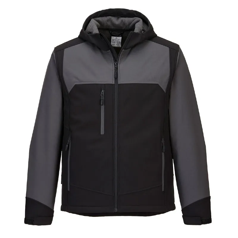 Portwest KX362 KX3 Waterproof Black and Grey Hooded Softshell Jacket (3L)