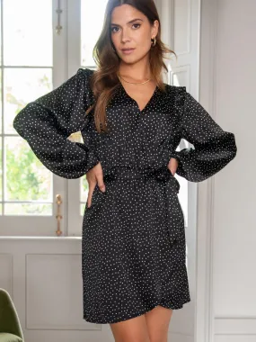 Pour Moi Kira Frill Detail Long Sleeve Wrap Dress - Black/White