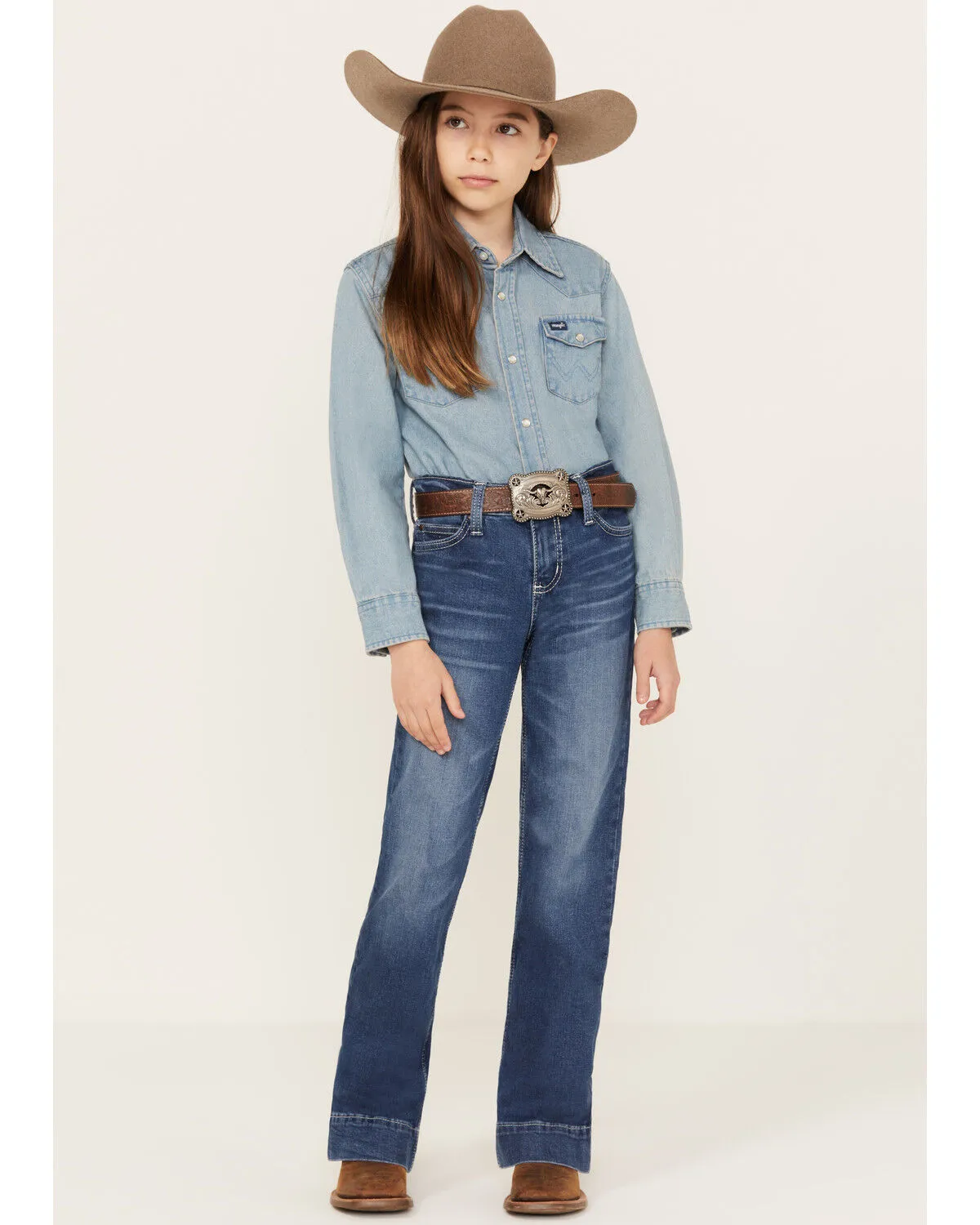 Product Name:  Wrangler Girls' Medium Wash Trouser Leg Jeans