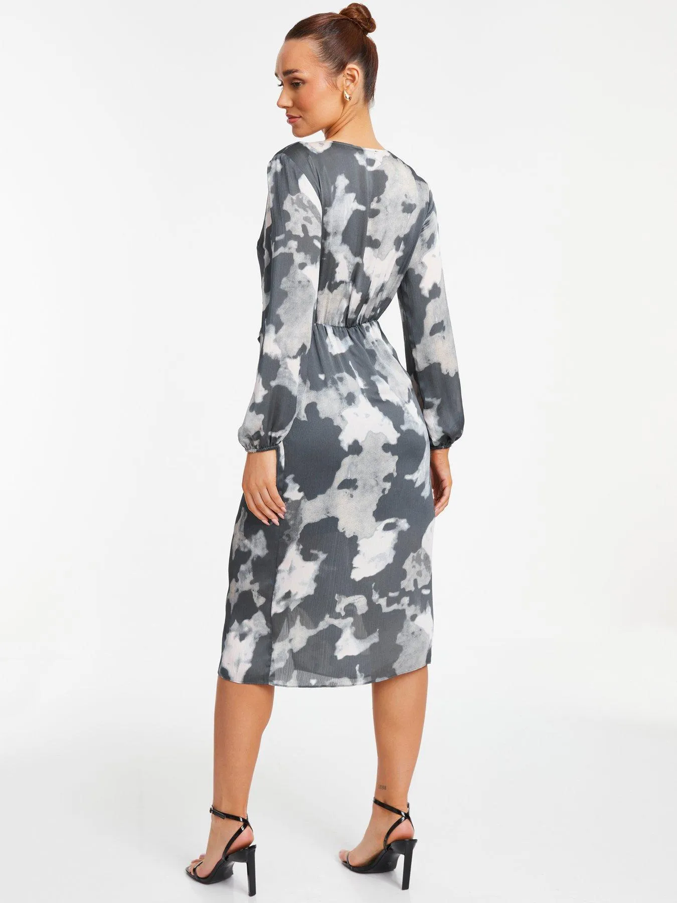 Quiz Grey Smudge Print Wrap Midi Dress