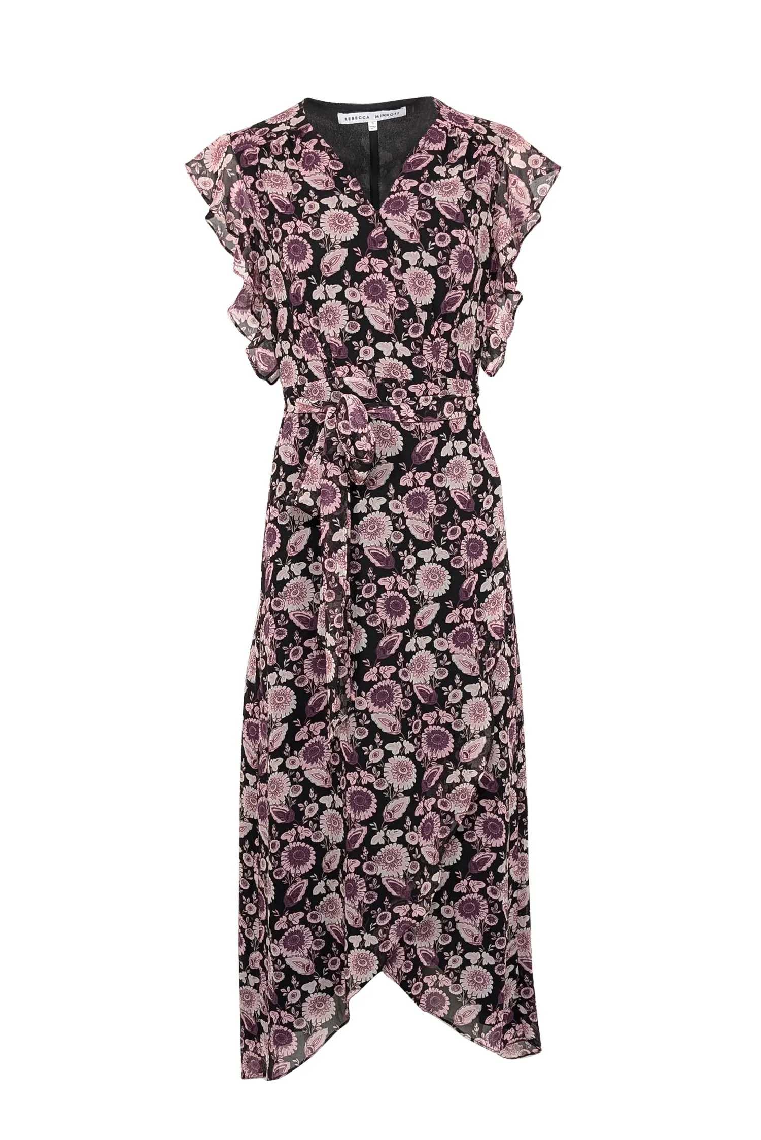 Rebecca Minkoff - Black, Pink, & Purple Floral Wrap Dress Sz S