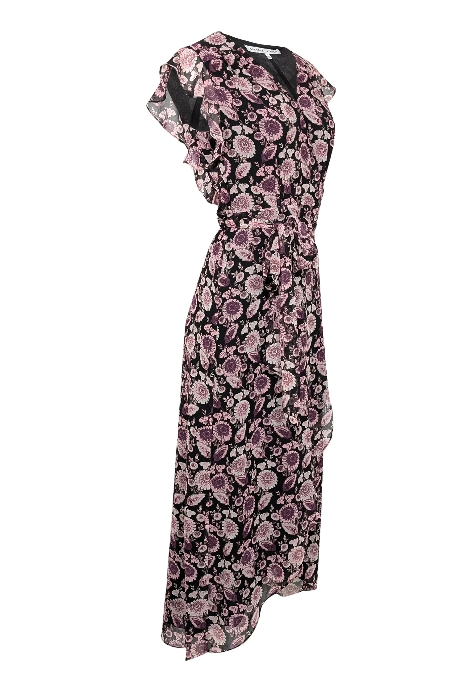 Rebecca Minkoff - Black, Pink, & Purple Floral Wrap Dress Sz S