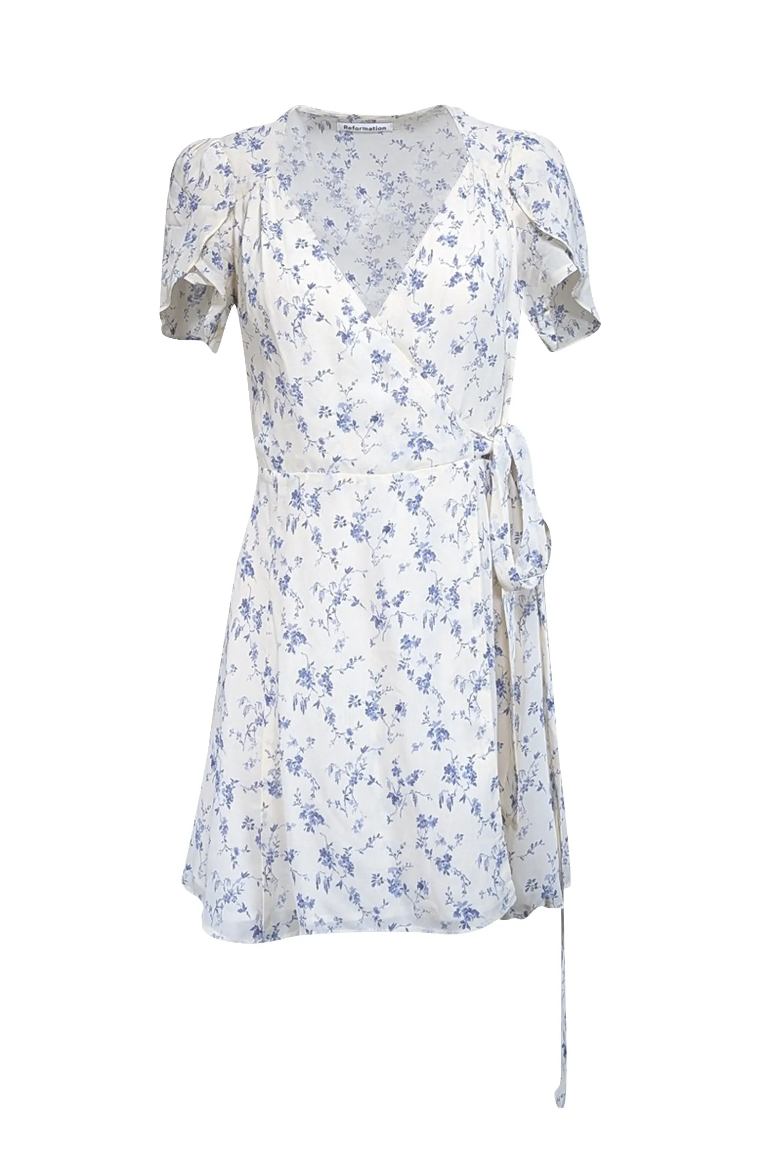 Reformation - Ivory & Blue Floral Print Wrap Dress Sz S