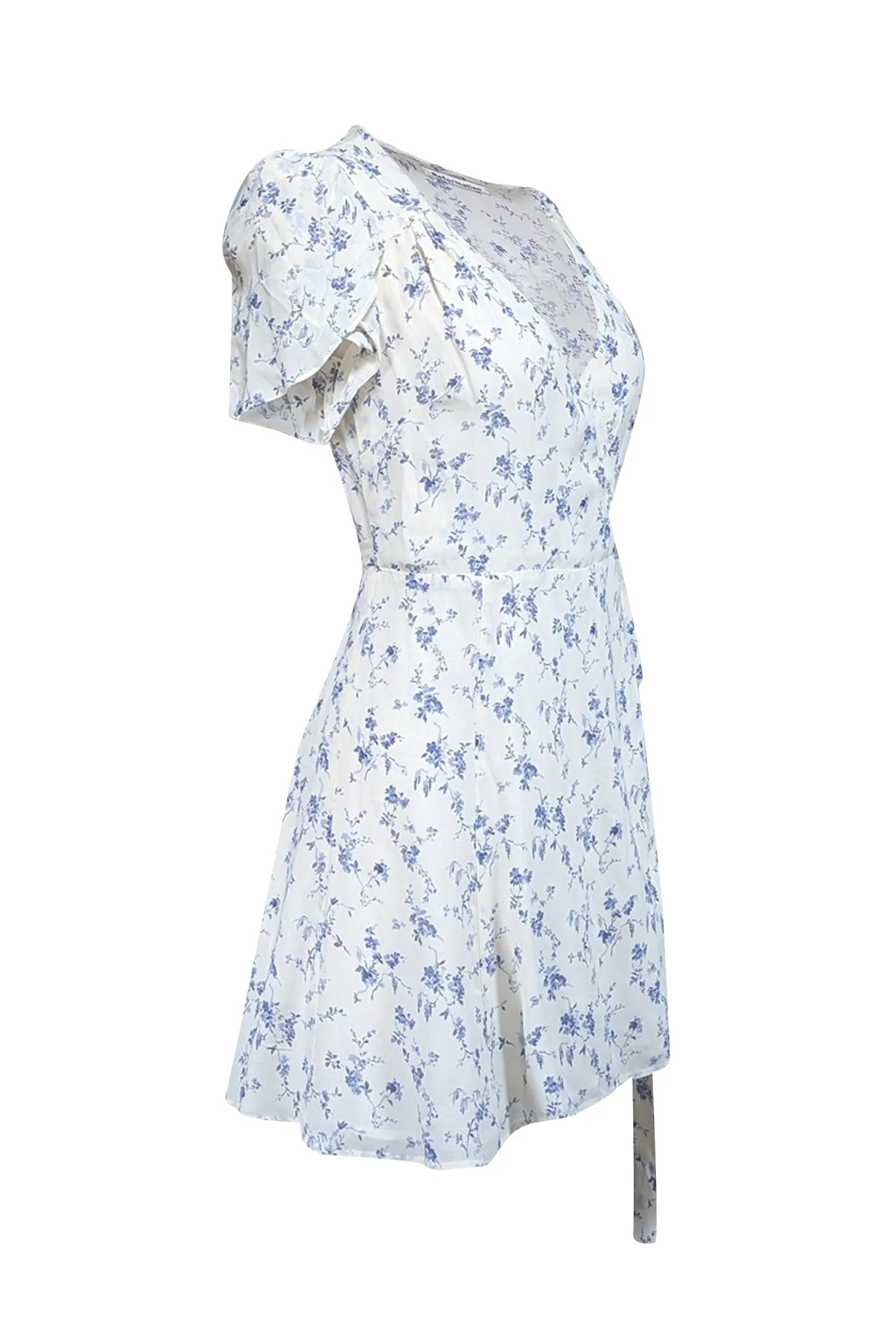 Reformation - Ivory & Blue Floral Print Wrap Dress Sz S