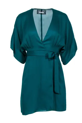 Reformation - Teal Crepe Wrap Mini Dress w/ Wide Sleeves Sz XS