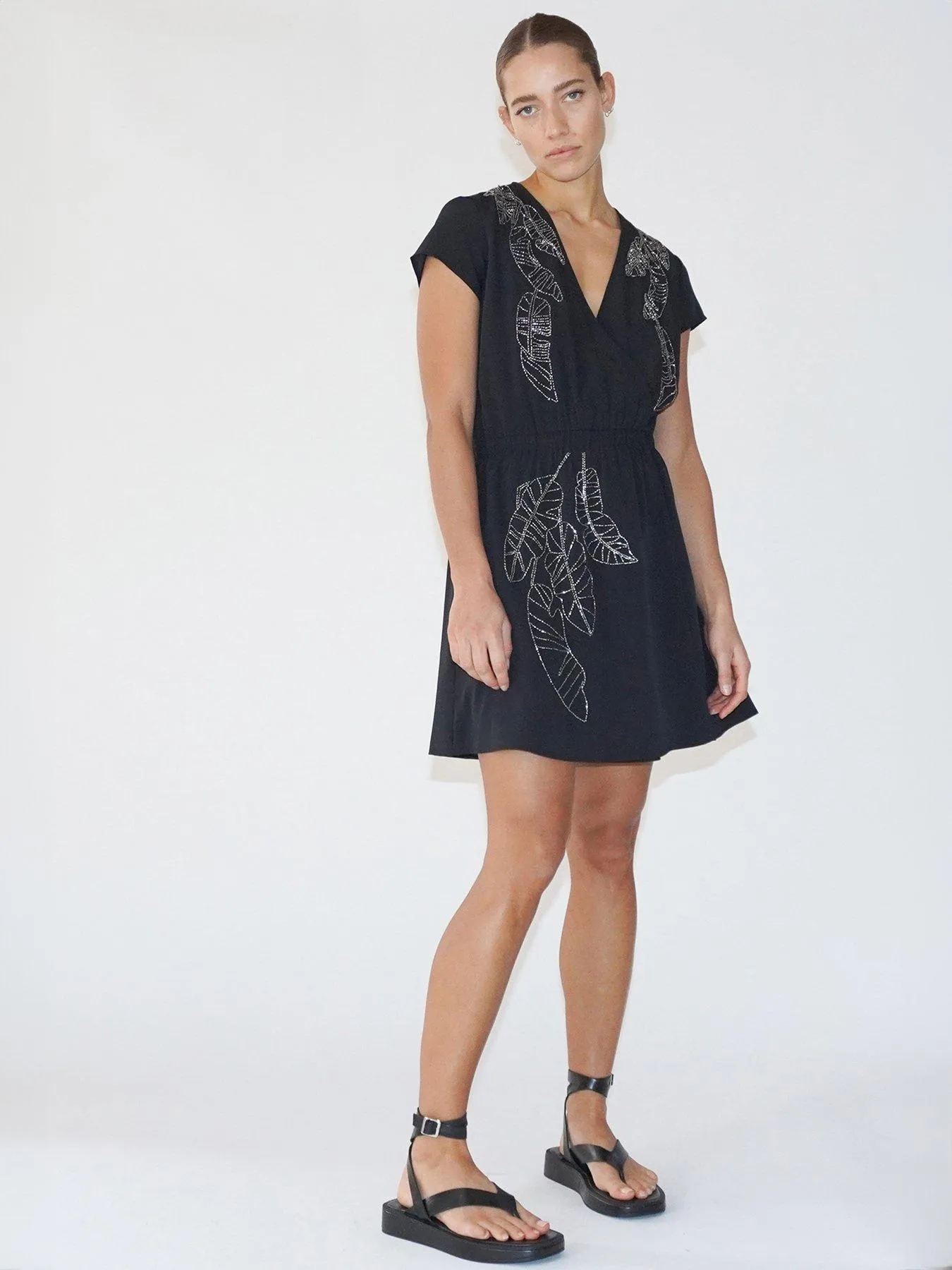 Religion Sensation Wrap Beaded Mini Dress - Black