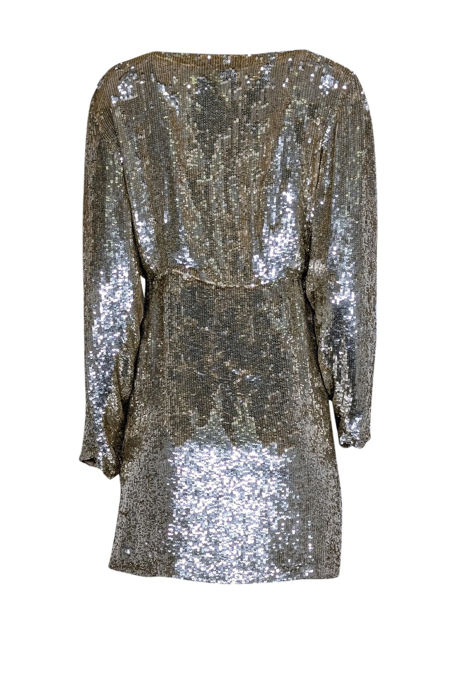 Retrofete - Gold Long Sleeve Sequin Wrap Mini Dress Sz M