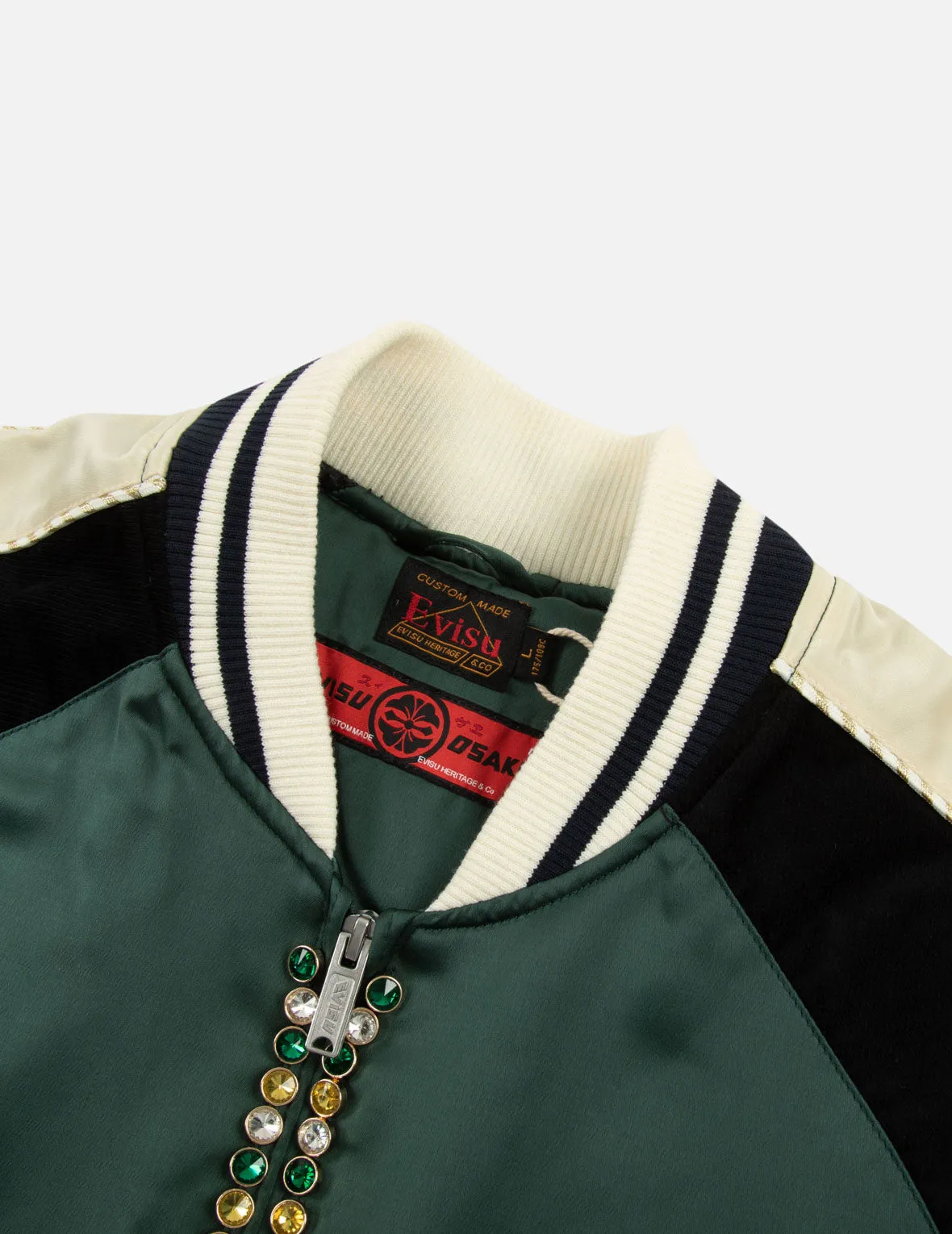 Rhinestone Patchwork Deer and Logo Embroidery Loose Fit Souvenir Jacket.