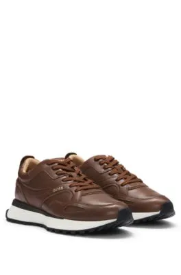 Running-inspired trainers with burnished-leather uppers