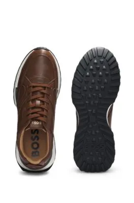 Running-inspired trainers with burnished-leather uppers