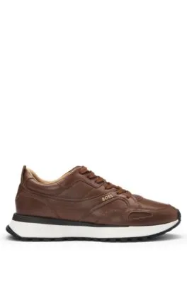 Running-inspired trainers with burnished-leather uppers