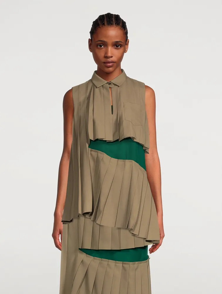 SACAI Suiting x Chiffon Sleeveless Top