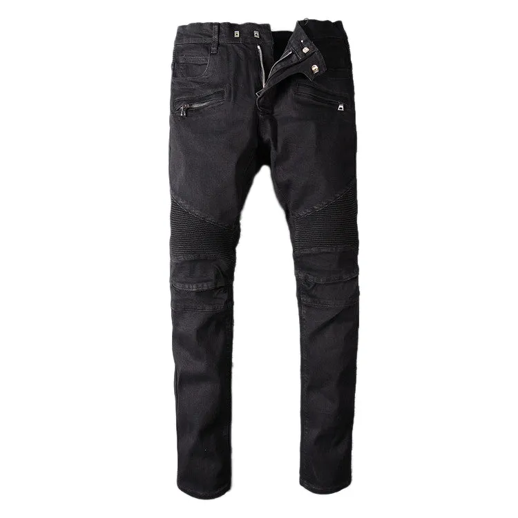 SALE of Men's Black Biker Rock Style Jeans / Stretch Denim Goth Pants - UK