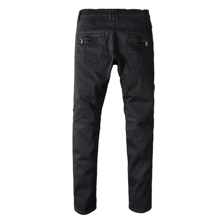 SALE of Men's Black Biker Rock Style Jeans / Stretch Denim Goth Pants - UK