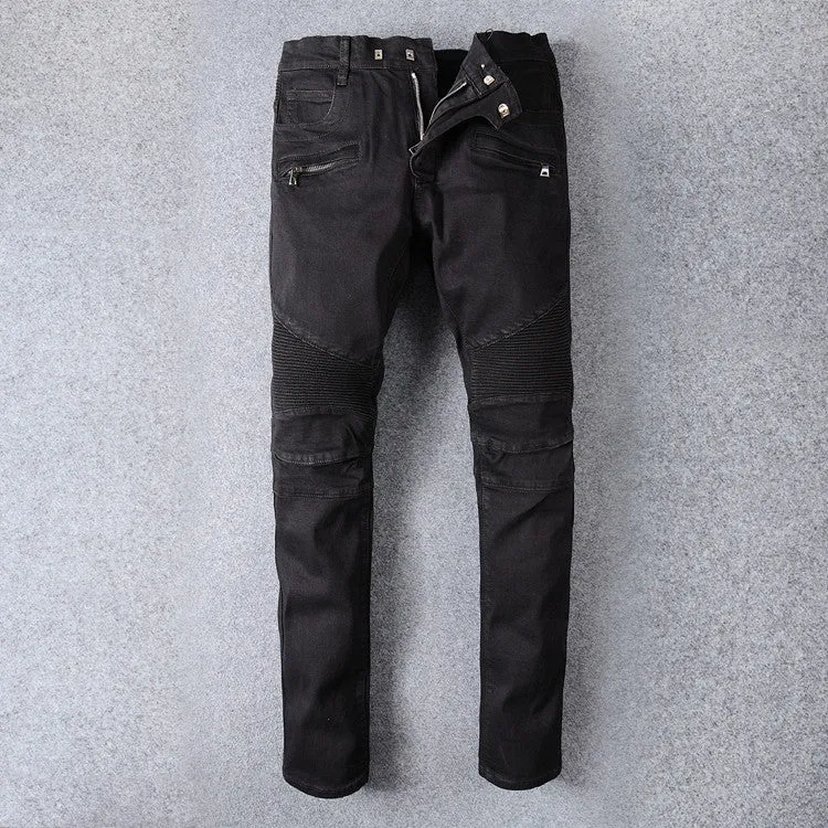 SALE of Men's Black Biker Rock Style Jeans / Stretch Denim Goth Pants - UK