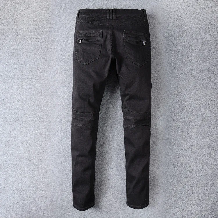 SALE of Men's Black Biker Rock Style Jeans / Stretch Denim Goth Pants - UK