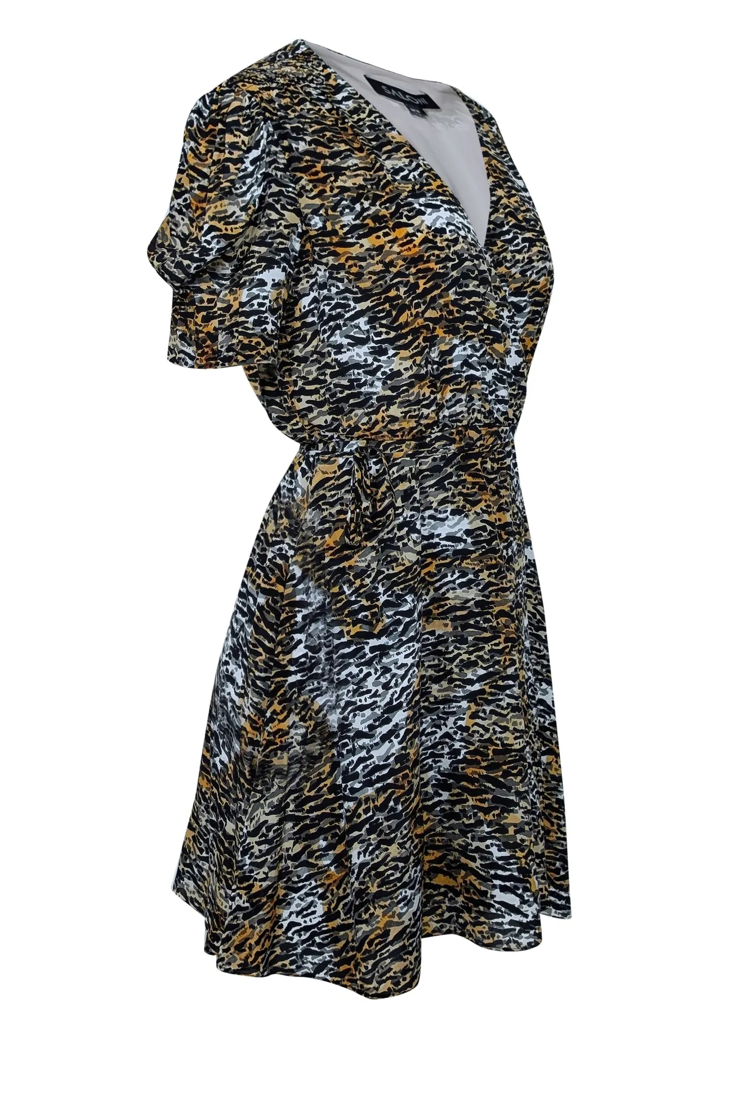 Saloni - Orange, Black, & White Tiger Print Silk Wrap Dress Sz 6