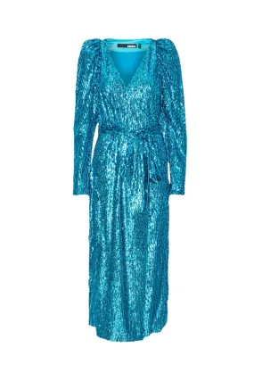 --Sequins Midi Wrap Dress Blue-