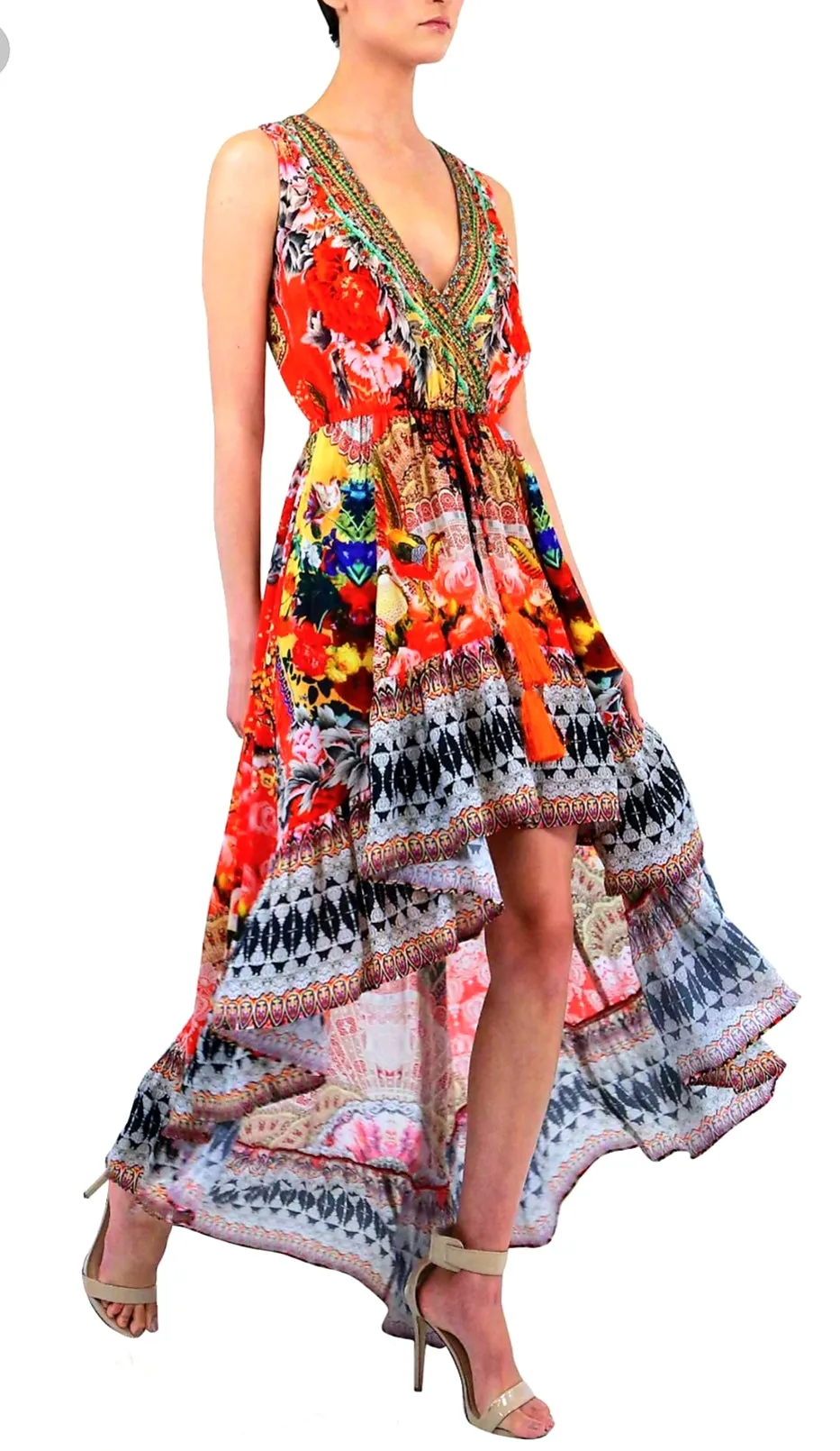 Shahida Parides Wrap Front Back Hi Low Dress