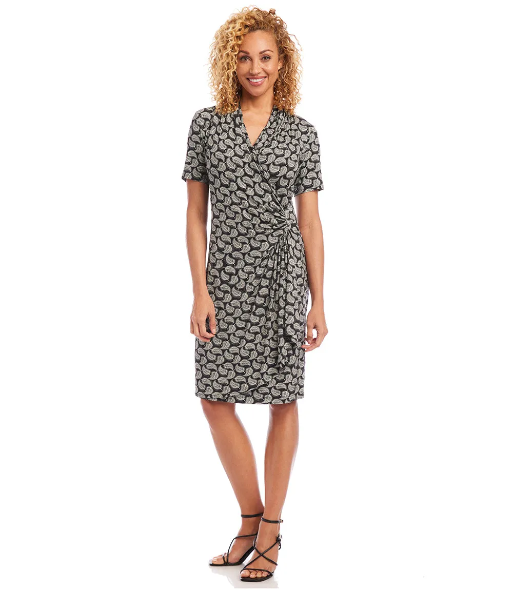 Short Sleeve Cascade Wrap Dress