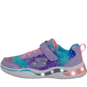 SKECHERS Junior Girls S Lights Power Petals Painted Daisy Trainers Lavender/Metallic